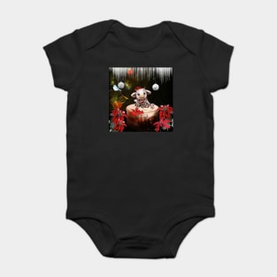 Cute little christmas cow with bird Baby Bodysuit